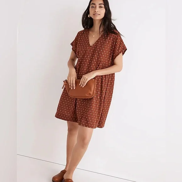 NWOT Madewell Jacquard Dolman-Sleeve Mini Dress - Medium - Burnt Orange - Picture 1 of 9